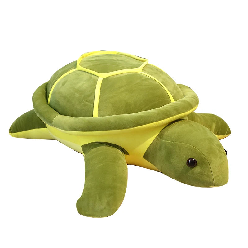 Green sea turtle plush with a rounded shell, yellow edging, and broad flippers, 35 cm