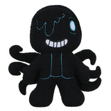 Black Octopus Undertale plush, 25 cm, with curled arms, stitched grin, and turquoise details