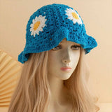Daisy Crochet Bucket Hat — blue, daisy pattern