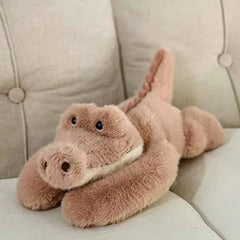 Dusty pink long-arm crocodile plush with a broad snout, small eyes, and a cream-colored chin, 30 cm