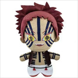 Akaza plush with pink hair, blue stripe markings and white pants