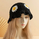 Daisy Crochet Bucket Hat — black, daisy pattern