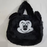 Black Minnie Mouse plush handbag with embroidered face, raised ears, and two handles
