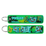 Bulbasaur Pokémon embroidered keychain — front and back of one green-bordered tag