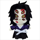 Kokushibo plush with dark hair, six embroidered eyes and a purple patterned outfit