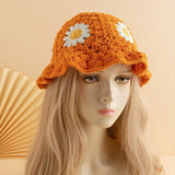 Daisy Crochet Bucket Hat — orange, daisy pattern