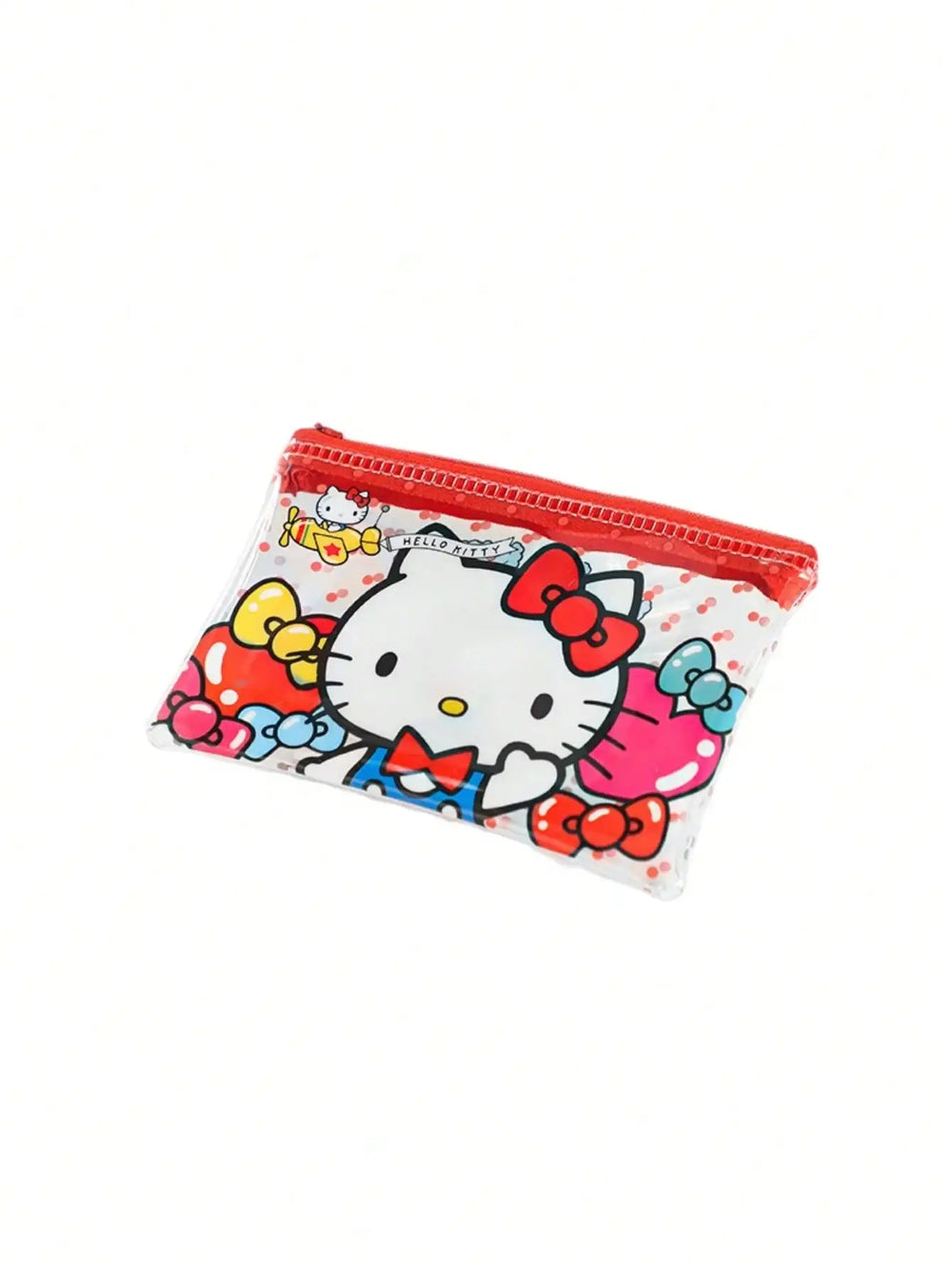 Hello Kitty Clear Zip Pouch — red zip and character print