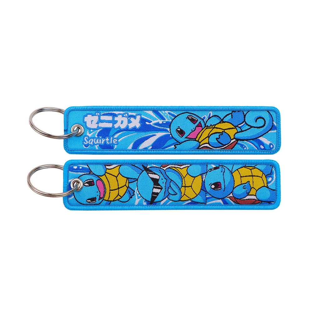Squirtle Pokémon embroidered keychain, front and back blue character artwork