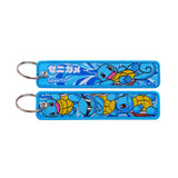 Squirtle Pokémon embroidered keychain, front and back blue character artwork