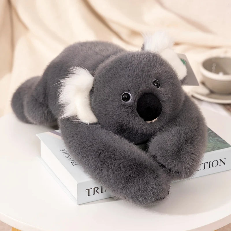 Gray long-arm koala plush with fluffy white ears and a black nose, 30 cm