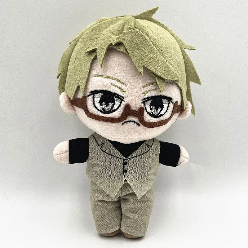 Doppo Kunikida plush with blond hair, glasses and a tan vest-and-pants outfit