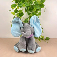Peek A Boo Musical Elephant Plush Pink and Gray