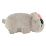 Gray Sad Hamster plush with pink bow — exact nonmusical version, side view