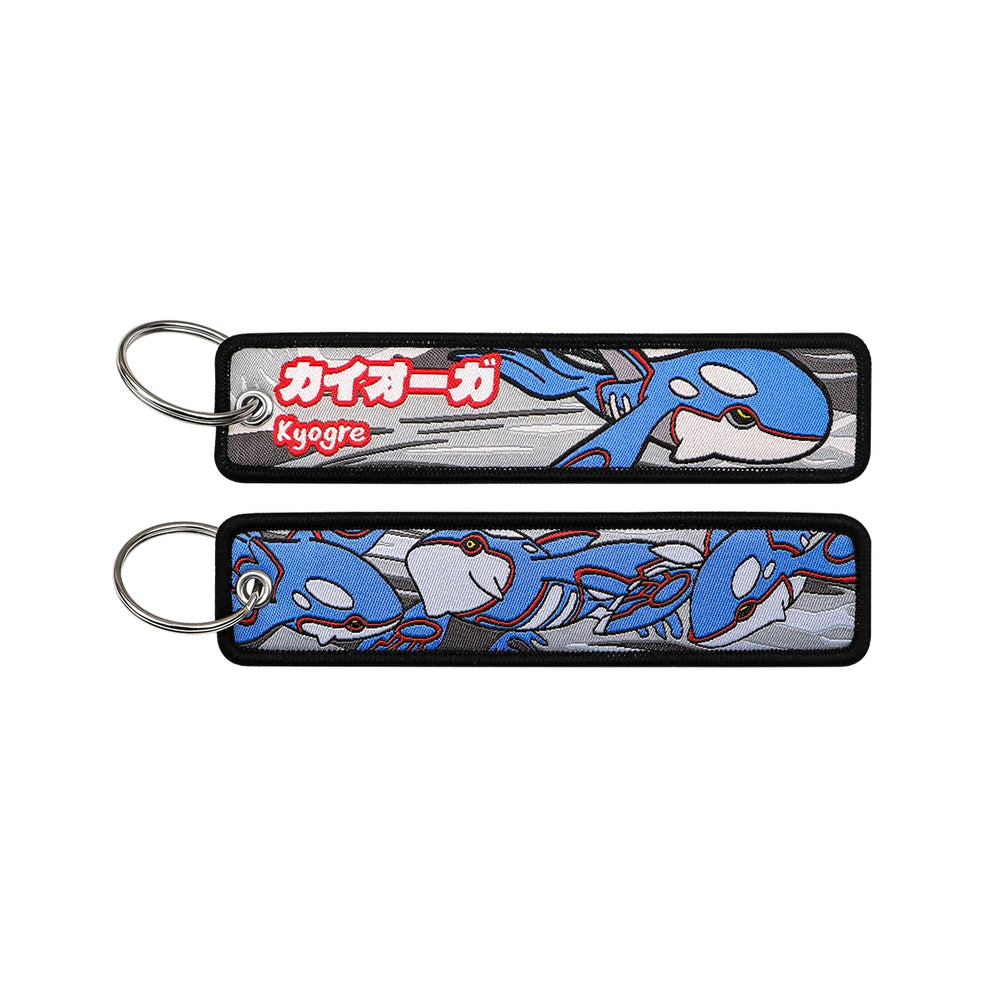 Kyogre Pokémon Embroidered Keychain — front and back character artwork
