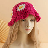 Daisy Crochet Bucket Hat — rose pink, daisy pattern
