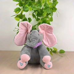 Peek A Boo Musical Elephant Plush Pink and Gray
