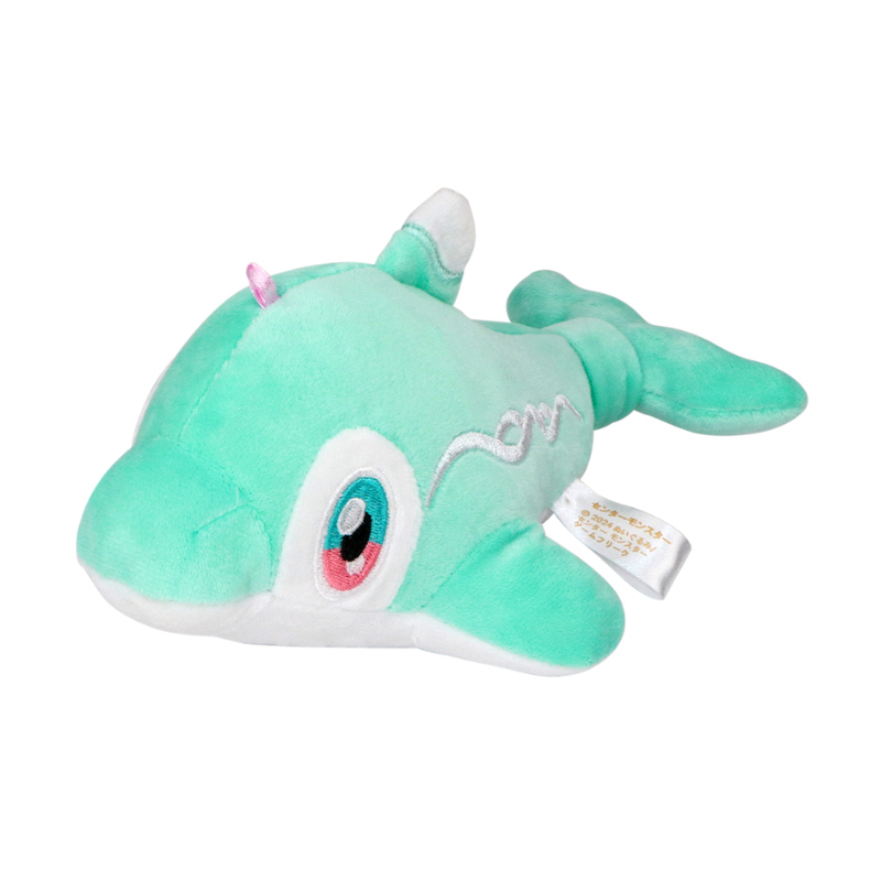 Mint green Finizen Pokémon dolphin plush with a pale belly and pink eye details