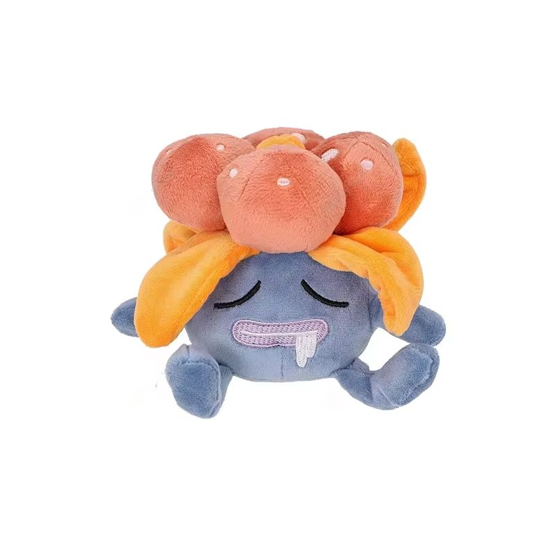 Blue Gloom plush with orange petals and a spotted flower