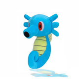 Blue Horsea Pokémon plush with red eyes, a yellow belly and curled tail
