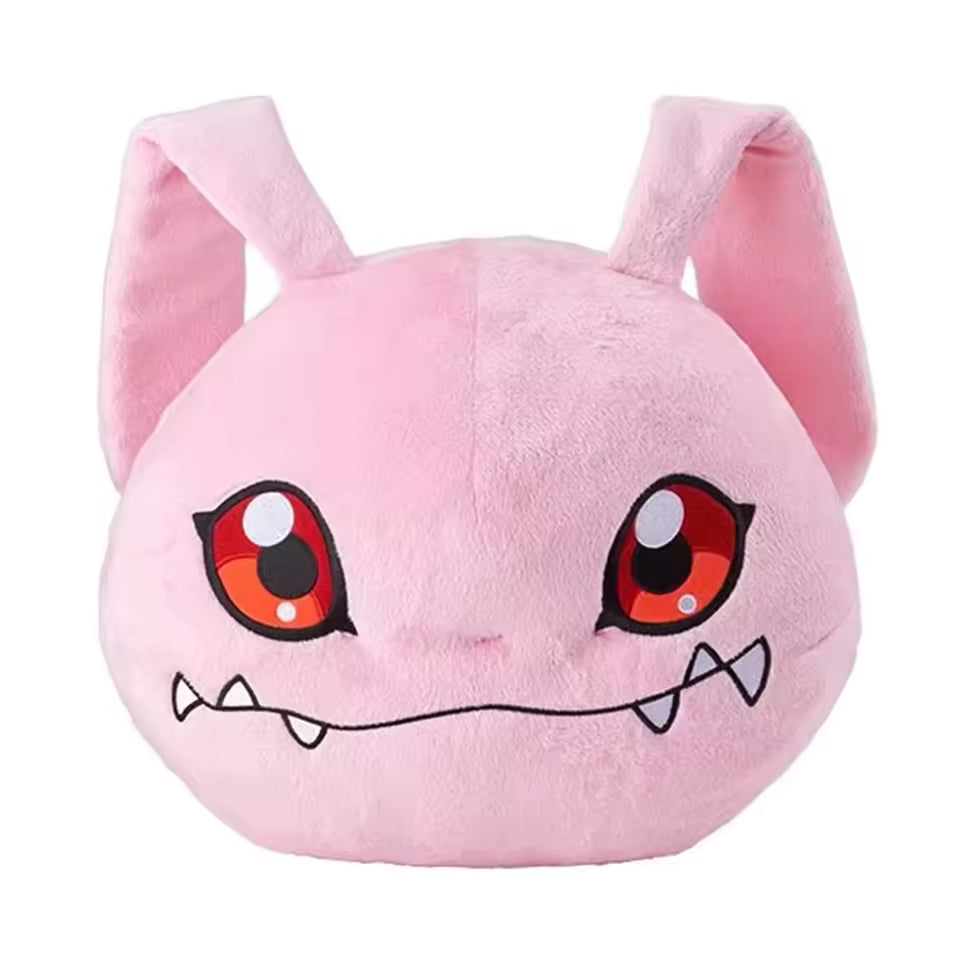 Pink Koromon Digimon plush with red eyes and long ears