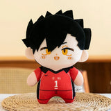 Tetsuro Kuroo plush with spiky black hair and a red number 1 volleyball uniform