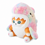 Pastel Shark / Brown Cat plush with shark hood, fins and pink paw details