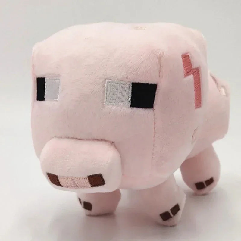 Pink Minecraft pig plush on a white background