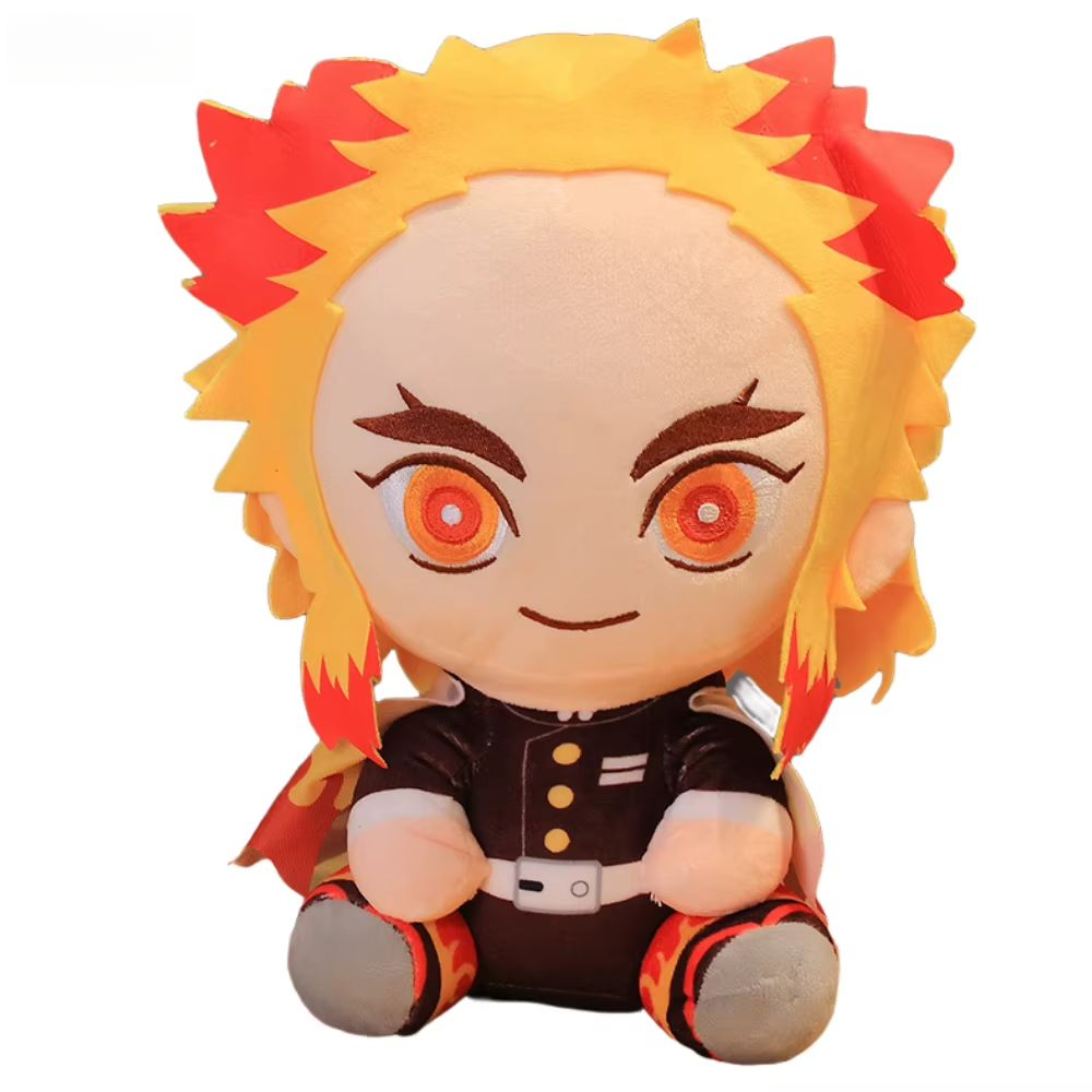 Kyojuro Rengoku Demon Slayer plush with yellow and red hair and flame-patterned white haori