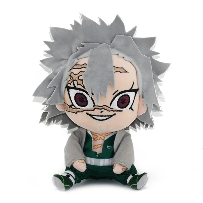 Sanemi Shinazugawa plush with gray hair, facial scars and a light gray haori over a green uniform