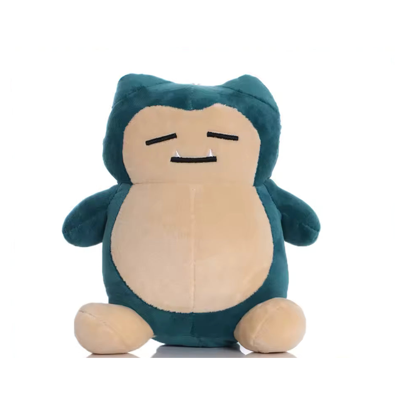 Snorlax character plush with a cream belly and sleepy face on a white background