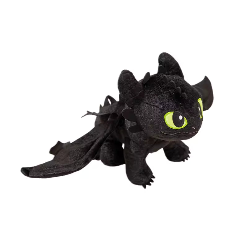 Black Toothless plush with green eyes and spread wings