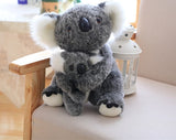 Gray mother-and-baby koala plush with white ears and black noses, approximately 28 cm