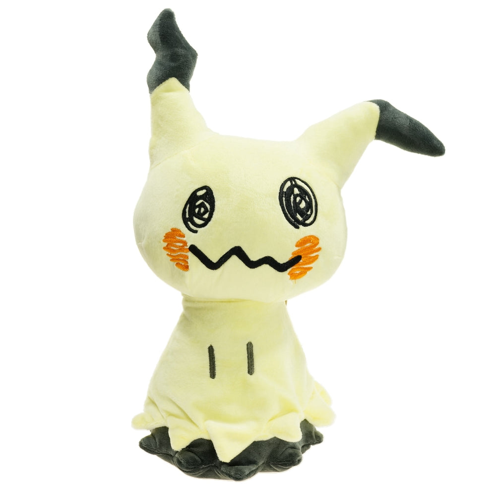 Mimikyu Pokémon plush with black-tipped ears, spiral eyes, and orange cheeks