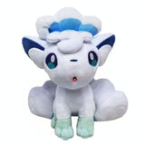 Alolan Vulpix Pokémon plush with a white body, embroidered eyes, and pale blue paws, front view