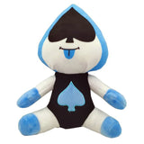 Lancer Deltarune plush with a blue spade-shaped head, blue tongue, black outfit, and blue spade emblem