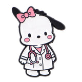 Pochacco Doctor Enamel Pin – Pink Bow — white coat, pink bow and stethoscope