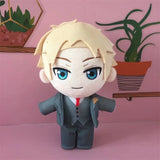 Loid Forger plush with blond hair, blue eyes, a gray suit, and a red tie