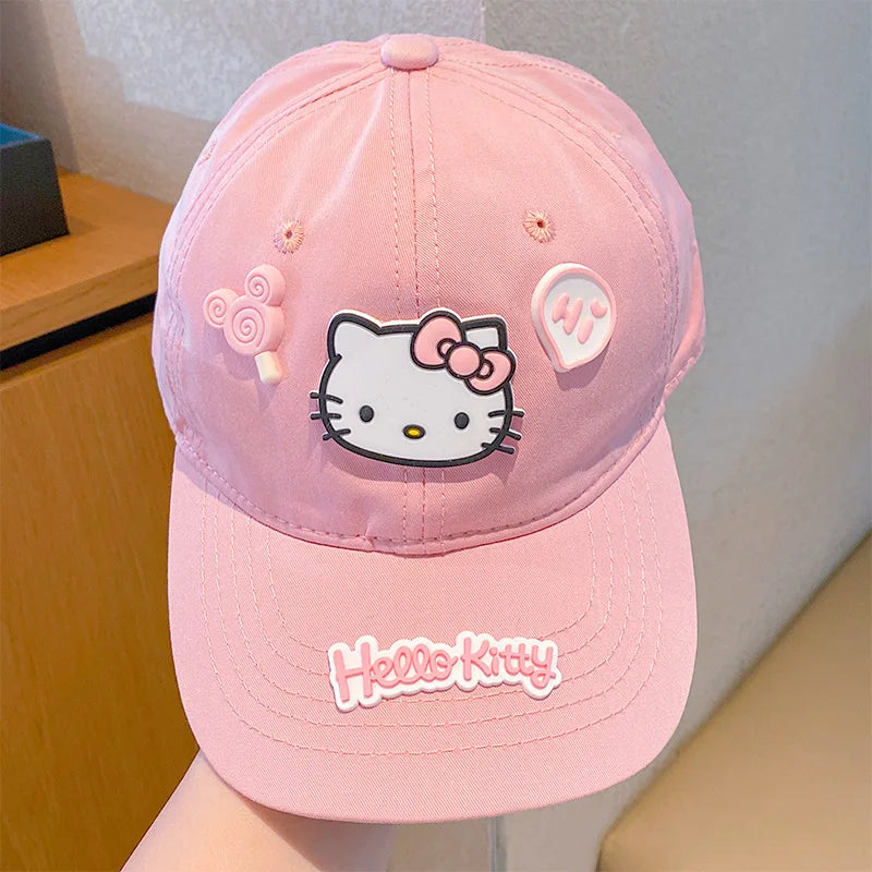 Pink Hello Kitty baseball cap with raised character face and curved brim