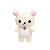 Cream-colored Korilakkuma plush with pink ears and red button