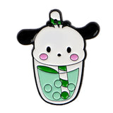 Pochacco Bubble Tea Enamel Pin – Green — green cup, pearl details and striped straw