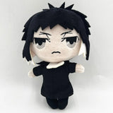 Ryunosuke Akutagawa plush with black hair with white tips, a dark outfit and an embroidered frown