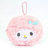 Pink My Sweet Piano plush coin purse with blue bow, zipper, and pink clip