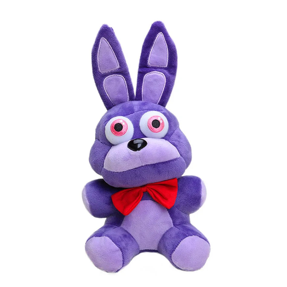 Purple Bonnie FNAF plush with red bow tie
