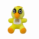 Yellow Chica FNAF plush with orange beak and character bib