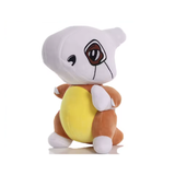 Cubone character plush with a skull-shaped helmet and yellow belly on a white background