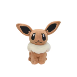 Seated brown 18 cm Eevee plush with tall ears, black eyes, and a cream-colored collar
