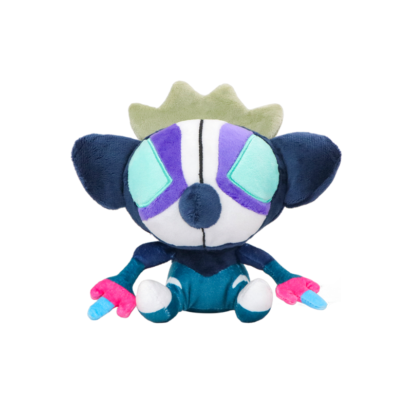 Grafaiai Pokémon plush with mint and purple face markings and bright pink fingers