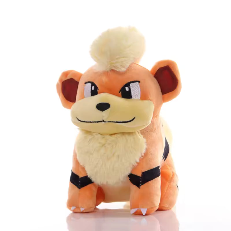 Orange Growlithe Pokémon plush with black stripes and cream fluffy mane