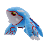 Blue 35 cm Kyogre plush with red markings, yellow eyes, and white fin tips
