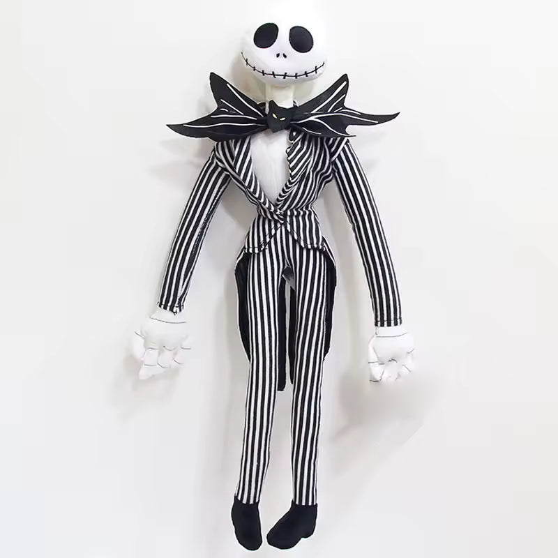 50 cm Jack Skellington plush in a long black pinstripe suit with bat bow tie